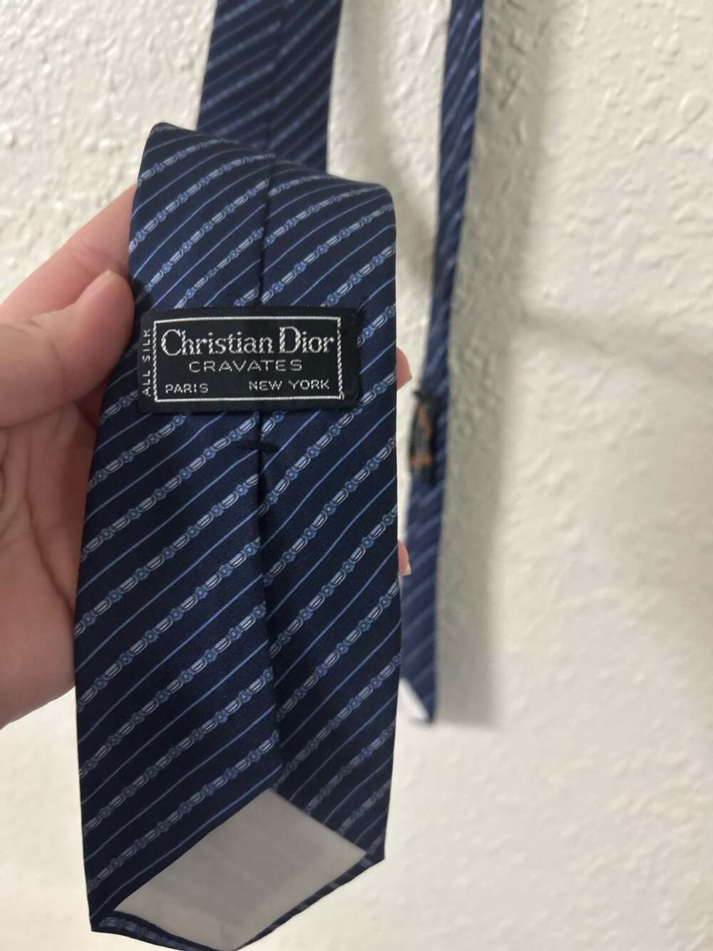 Christian Dior Cravates Navy Blue Striped Silk Necktie